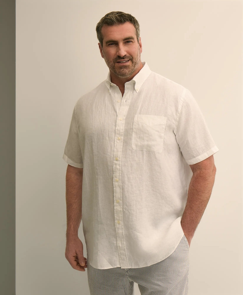 Shirts Big & Tall Sport Shirt, Short-Sleeve Irish Linen - Brooks Brothers Outlet