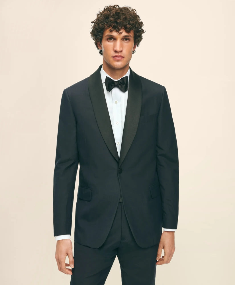Tailored Black Fleece Shawl Collar Tuxedo in Silk-Linen - Brooks Brothers US