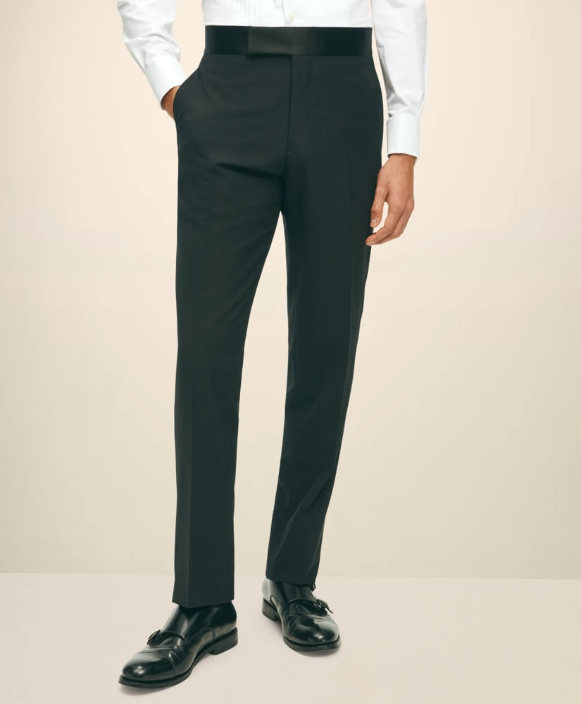 Tailored Black Fleece Tuxedo Pants in Wool-Silk - Brooks Brothers Outlet