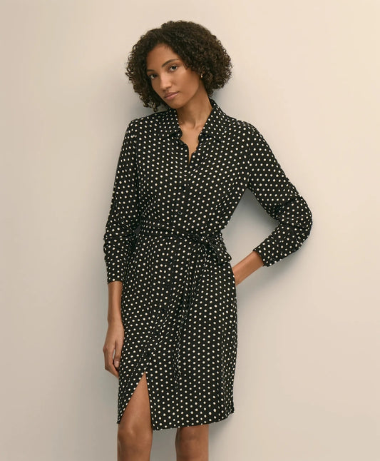 Women Belted Dot-Print Shirt Dress - Brooks Brothers Outlet
