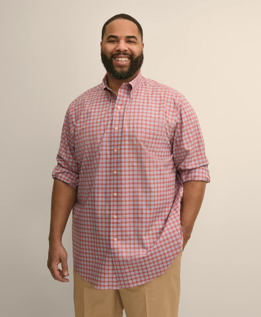 Men Big & Tall Stretch Cotton Non-Iron Poplin Polo Button Down, Check Sport Shirt - Brooks Brothers For sale