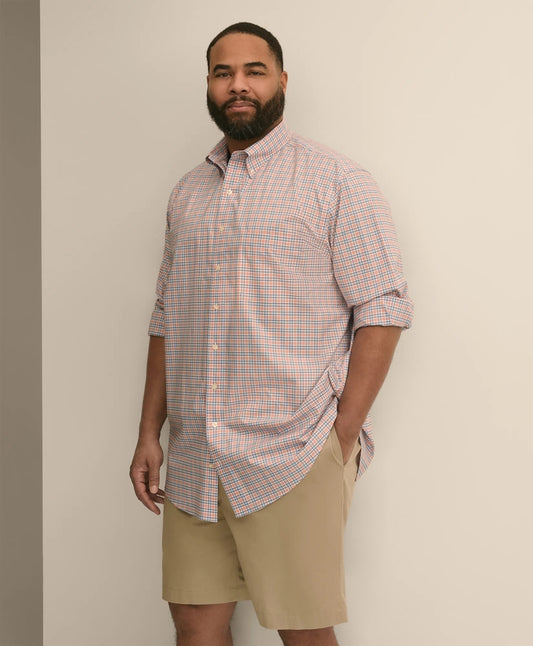 Men Big & Tall Stretch Cotton Non-Iron Poplin Polo Button Down, Check Sport Shirt - Brooks Brothers US