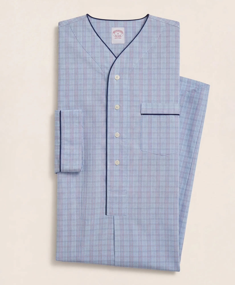 Men Cotton Broadcloth Glen Plaid Nightshirt - Brooks Brothers sale