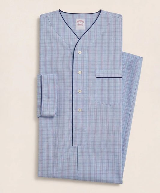 Men Cotton Broadcloth Glen Plaid Nightshirt - Brooks Brothers sale