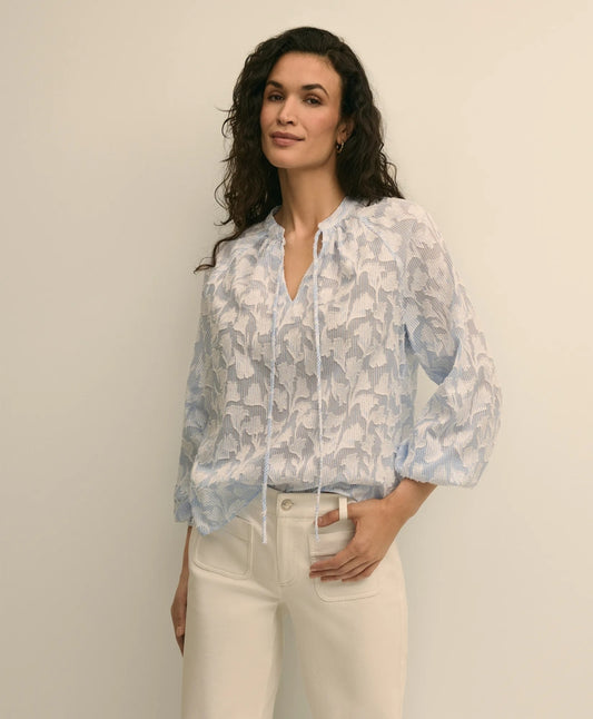 Women Cotton Jacquard Peasant Blouse - Brooks Brothers For sale