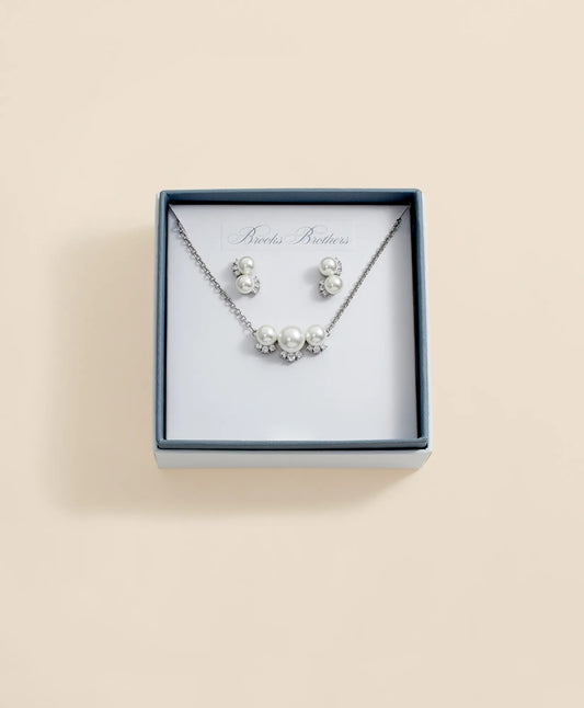 Women Faux Pearl Cubic-Zirconia Cluster Necklace and Earrings Set - Brooks Brothers Online