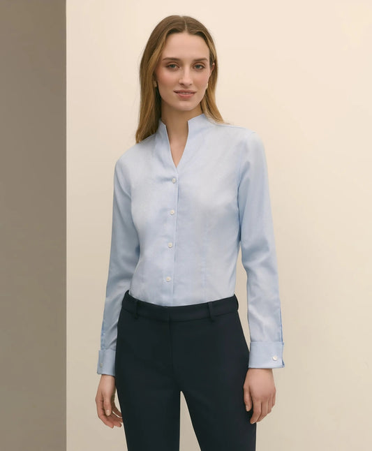Shirts Fitted Funnel Neck Shirt in Non-Iron Royal Oxford Cotton - Brooks Brothers On sale