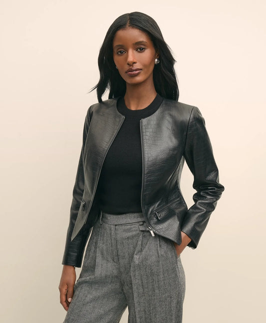 Sale Leather Croc-Embossed Jacket - Brooks Brothers Online
