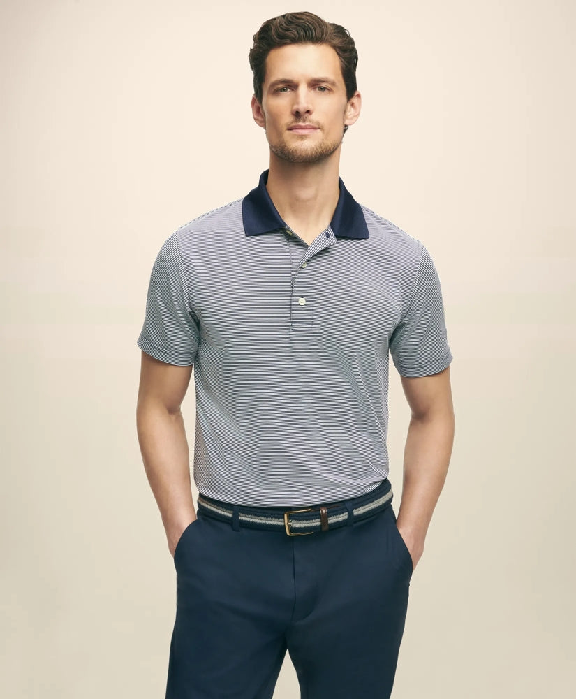 Men Performance Series Micro Stripe Jersey Polo Shirt - Brooks Brothers Discount