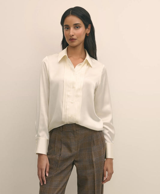 Shirts Silk Charmeuse Pintucked Blouse - Brooks Brothers Gift