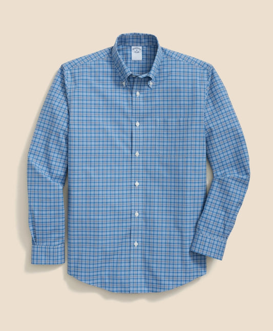 Sale Stretch Cotton Non-Iron Polo Button Down Collar, Checked Shirt - Brooks Brothers US