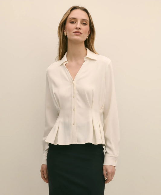 Sale Viscose Pleated Peplum Blouse - Brooks Brothers US