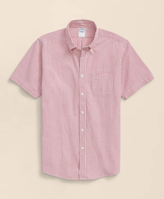 Shirts Washed Cotton Seersucker Button-Down Collar, Stripe Short-Sleeve Sport Shirt - Brooks Brothers Near me