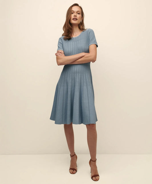 Sale A-Line Pleated Short-Sleeve Sweater Dress