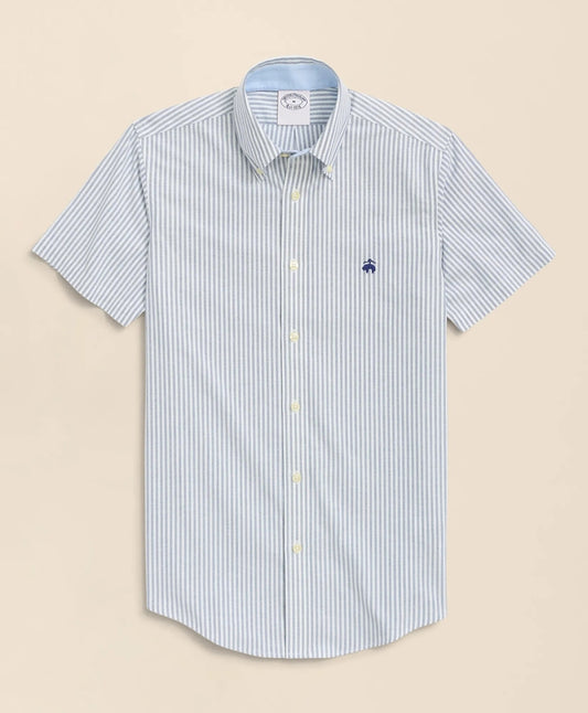 Men Stretch Non-Iron Oxford Button-Down Collar, Bengal Stripe Short- Sleeve Sport Shirt - Brooks Brothers sale