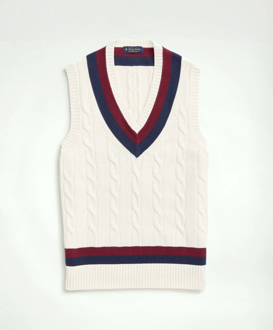 Men Vintage-Inspired Tennis V-Neck Vest in Supima - Brooks Brothers