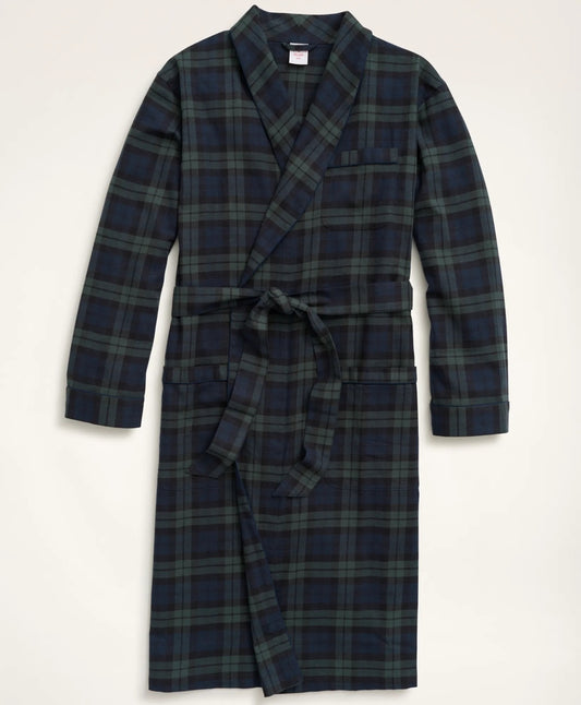 Sale Cotton Flannel Black Watch Robe - Brooks Brothers US
