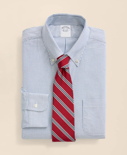 Men American-Made Oxford Cloth Button-Down Stripe Dress Shirt