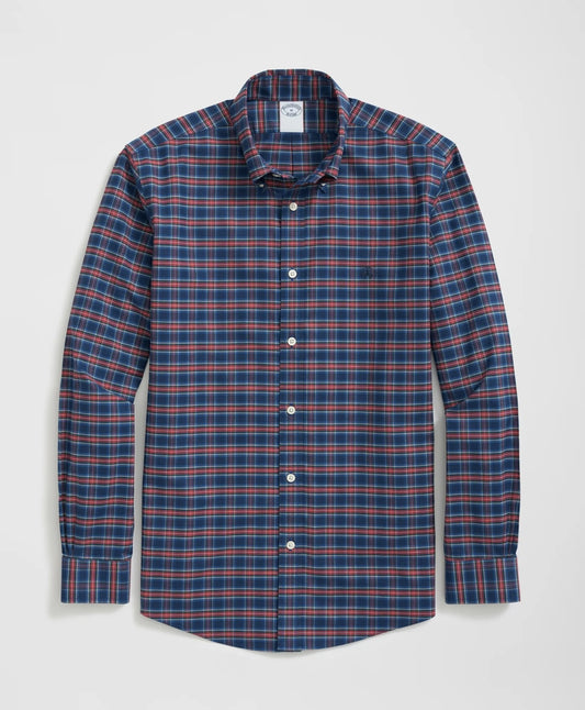 Sale Stretch Cotton Non-Iron Oxford Polo Button Down Collar, Tartan Shirt